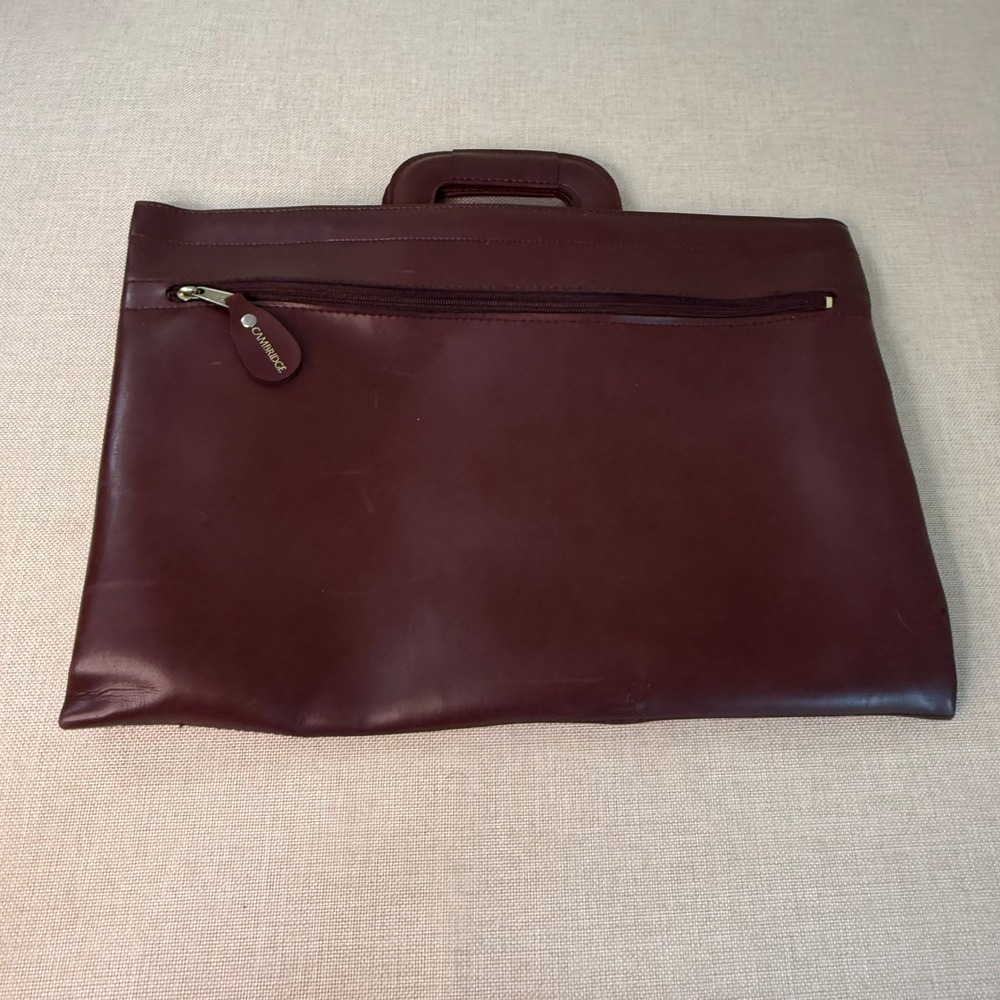 Cambridge Leather Portfolio Briefcase Burgundy Oxblood Document Case Bag 17x11.5